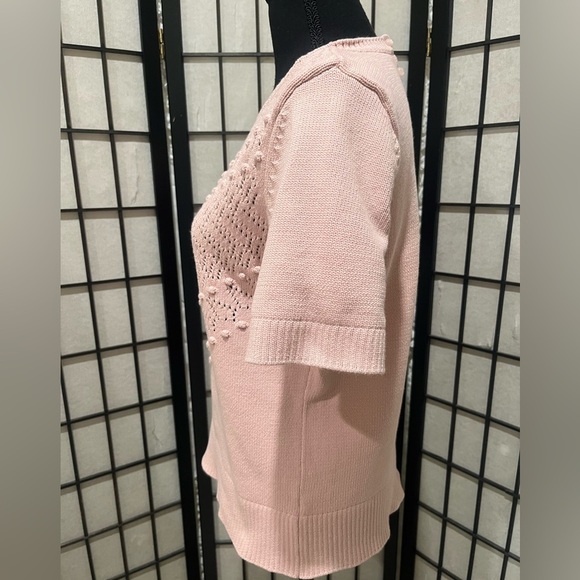 Talbots Light Pink CREWNECK SHORT SLEEVE OPEN STITCH SWEATER, MOMCORE, SIZE M. - Picture 6 of 9